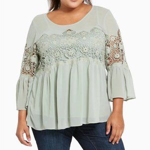 TORRID SAGE GREEN Lace Inset Chiffon Top size 5x